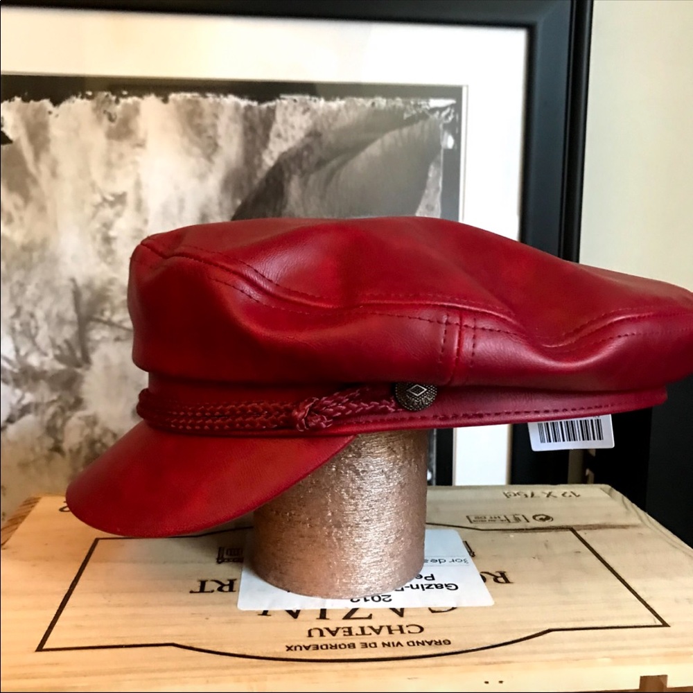Brixton Red  Vegan Leather Fiddler Cap
